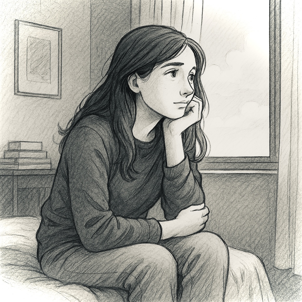 Ragazza seduta sul letto